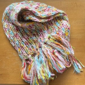 Vintage Y2K Multicolor & Metallic Thread Crocheted Knit Scarf with Tassels